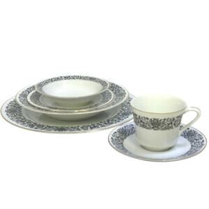 Four Crown China 'Monte Carlo' 383 Black/White/Gold 6-PC Place Setting-Excellent
